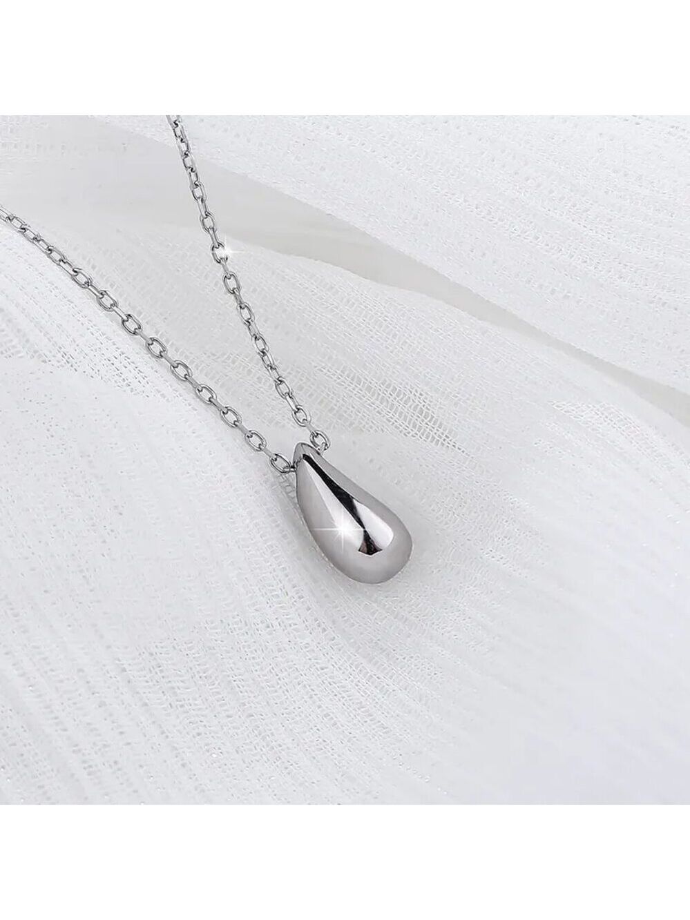 Sterling Silver Water Drop Pear Shape Dainty Delicate Pendant Necklace - Picture 2 of 6